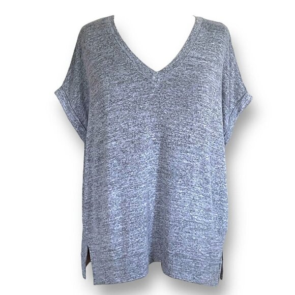 Banana Republic Womens Knit Top Sz S Heather Gray V-Neck Short Sleeve Minimalist - Picture 1 of 6